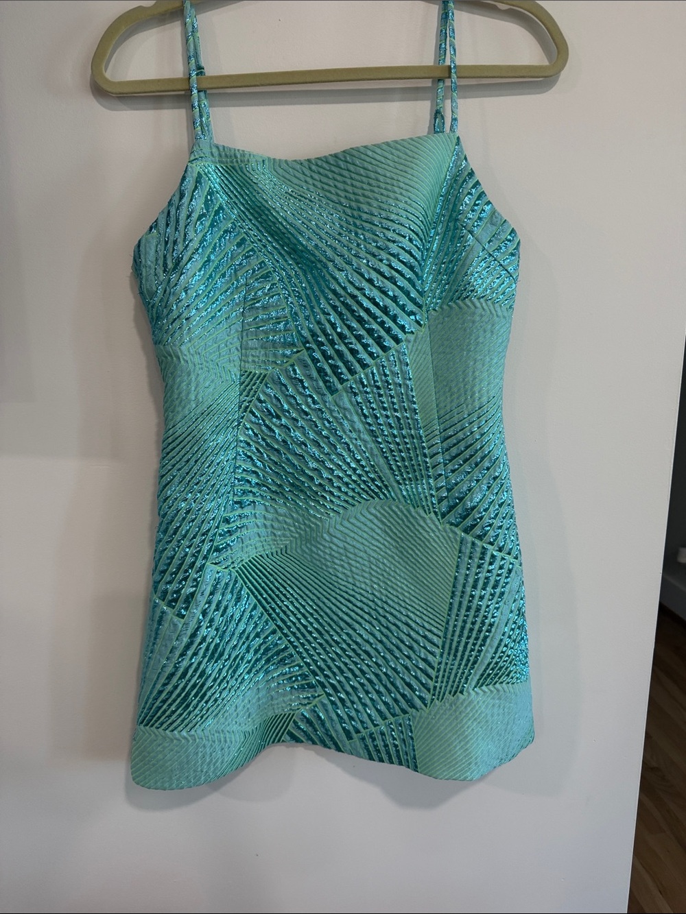 The Bar Aqua Turquoise Shimmery Spaghetti-Strap Mini Dress